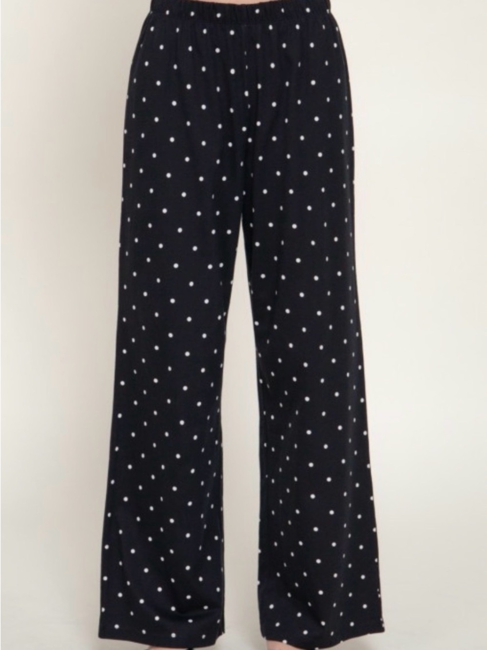 Polka Dot Wide Leg Pants - Black with White Dots